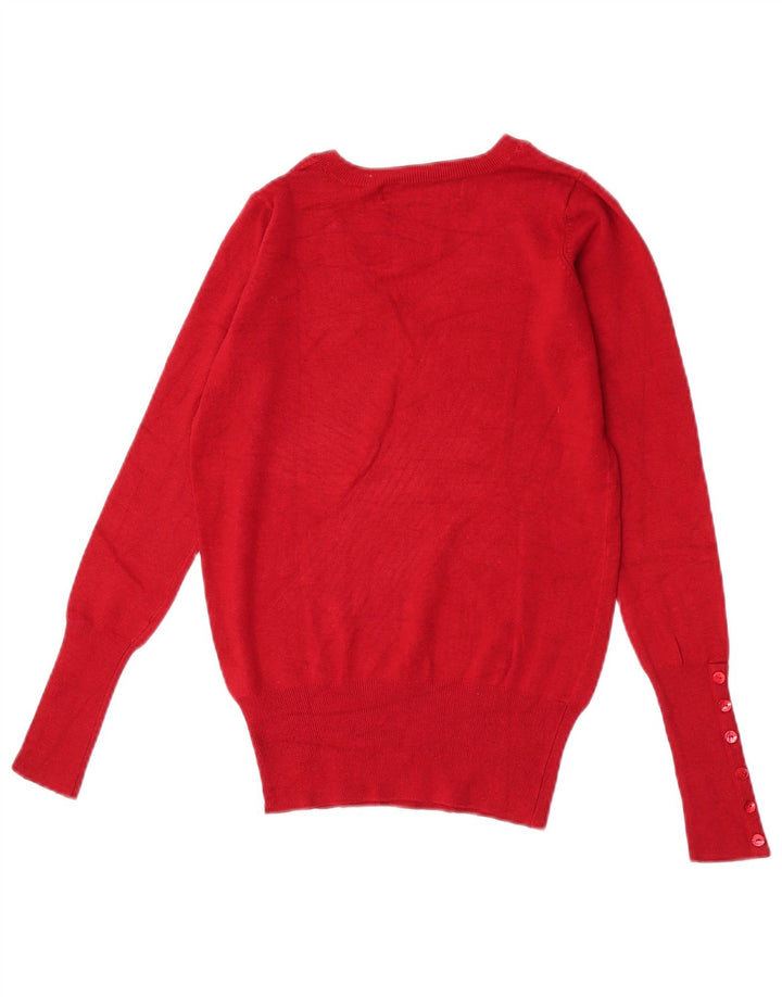 Zara Dame V-hals sweater UK 10 Small Red Rayon