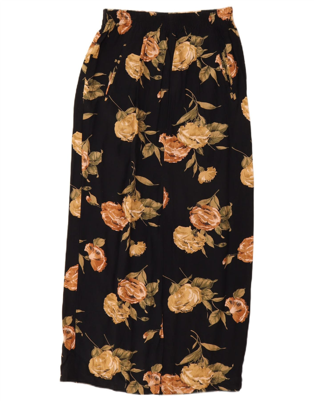 STEFANEL Dame Højtalje Maxi Nederdel Medium W28 Sort Floral Rayon
