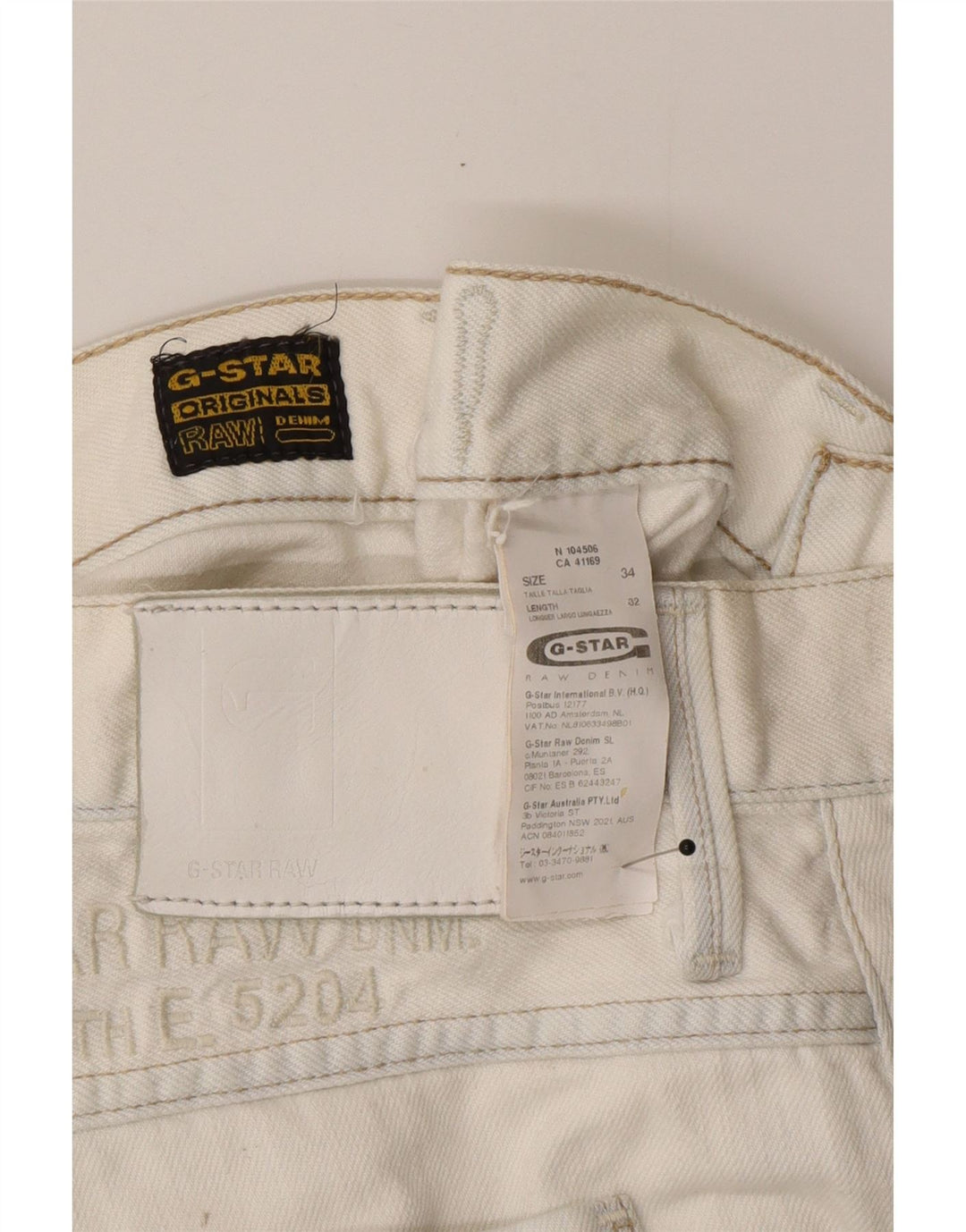 G-Star Straight Jeans til mænd W34 L32 Hvid Bomuld