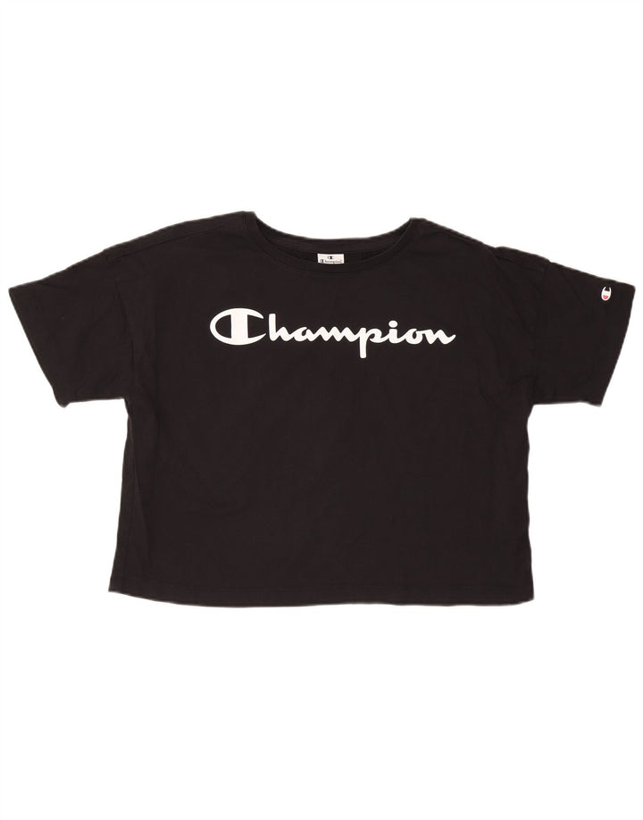 CHAMPION Dame Oversized Crop Grafisk T-Shirt Top UK 10 Lille Sort