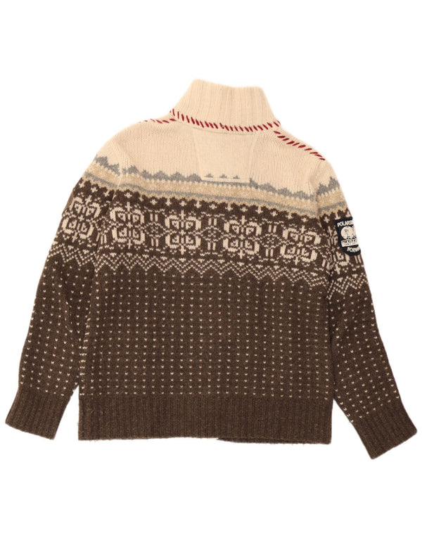 Napapijri Dame Cardigan Sweater UK 14 Medium Brown Fair Isle lammeuld