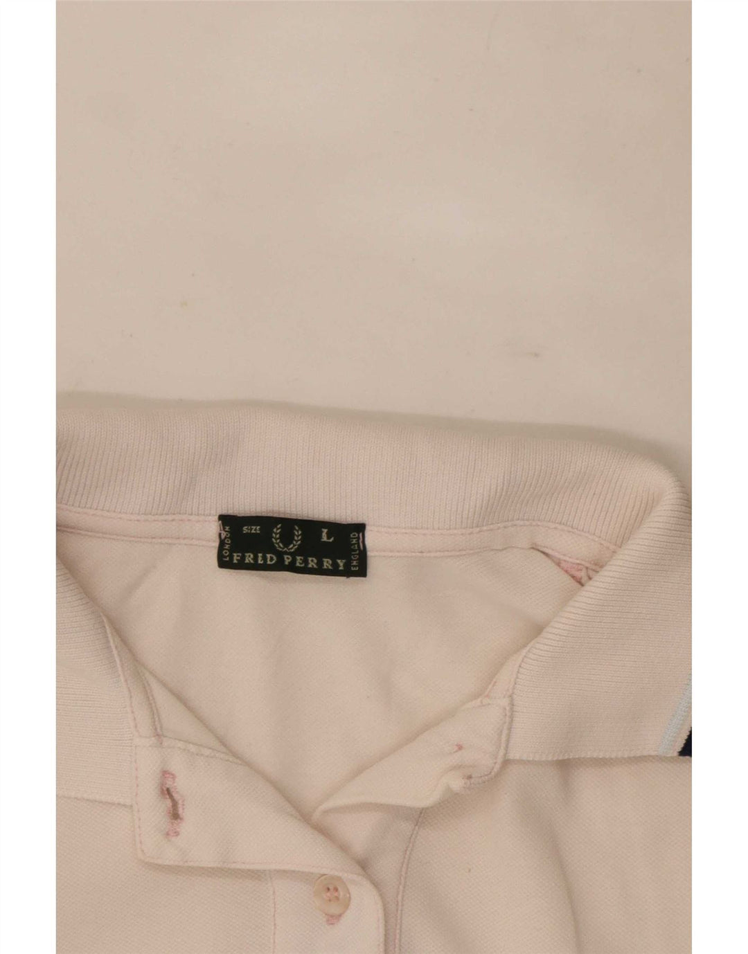 Fred Perry Dame Polo Shirt UK 14 Stor hvid stribet