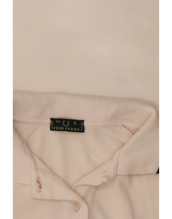 Fred Perry Dame Polo Shirt UK 14 Stor hvid stribet
