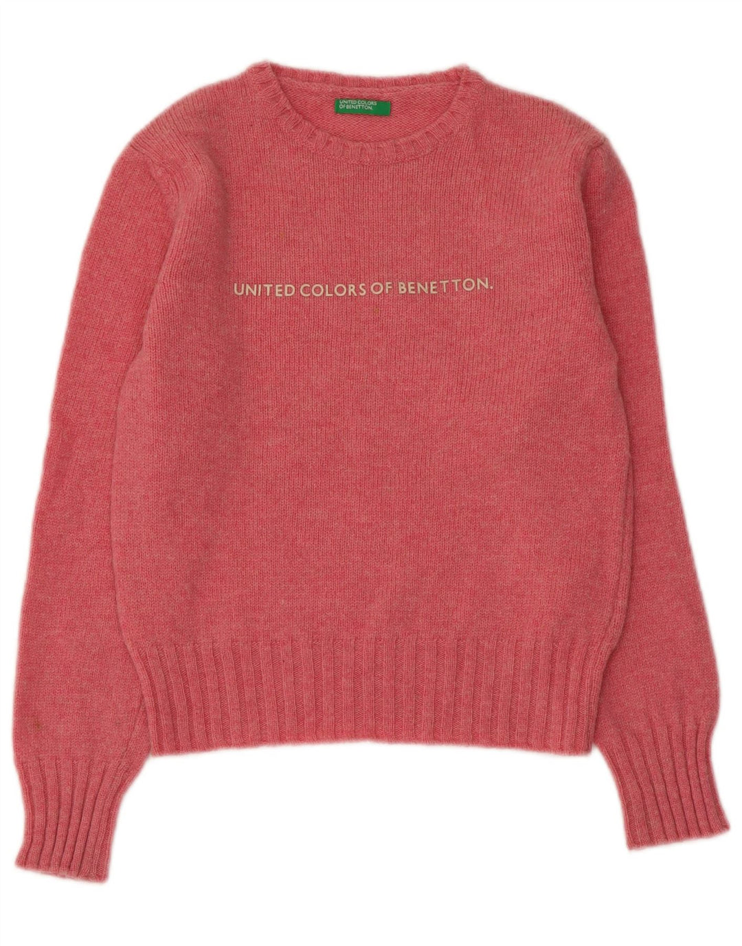 BENETTON Dame Crop Grafisk Boat Neck Jumper Sweater UK 8 Small Pink