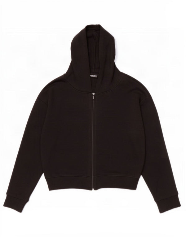 Zara Womens Crop Hoodie Sweater med lynlås UK 14 Medium Black Viscose