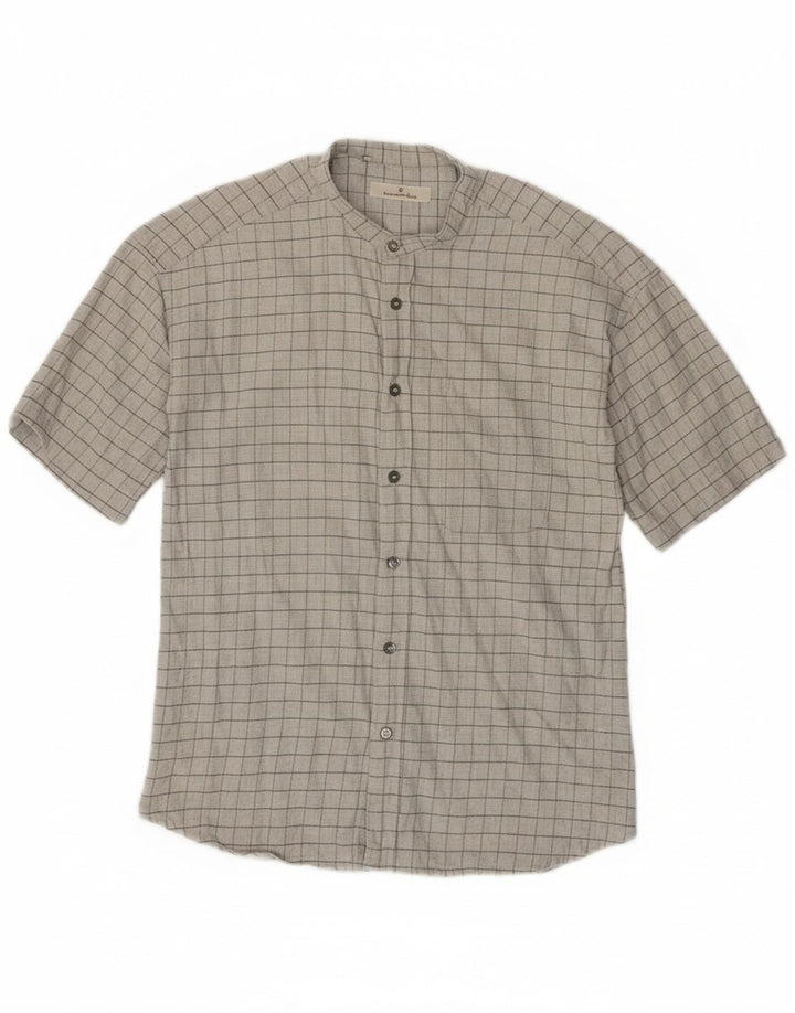 ERMENEGILDO ZEGNA Mens Short Sleeve Shirt Large Grey Check