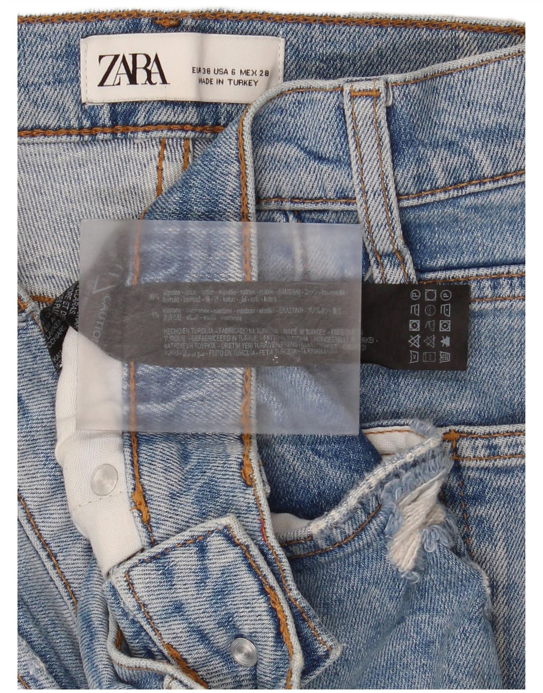 Zara Dame Distressed Slim Jeans EU 38 Small W28 L28 Blå Bomuld