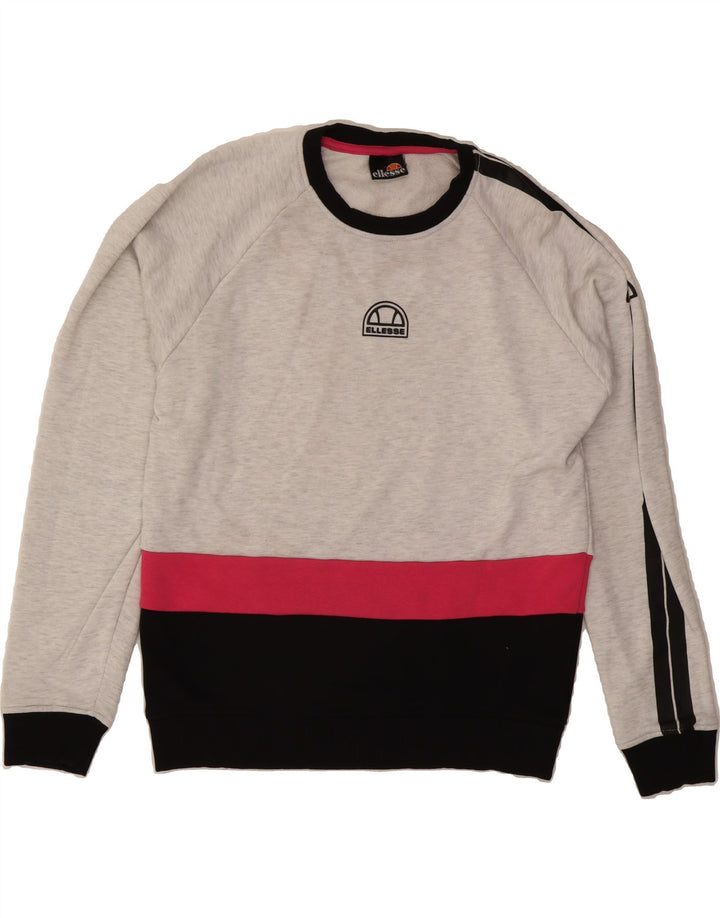 ELLESSE Womens Graphic Sweatshirt Jumper UK 16 Large Grey Colourblock Vintage Ellesse and Second-Hand Ellesse from Messina Hembry 