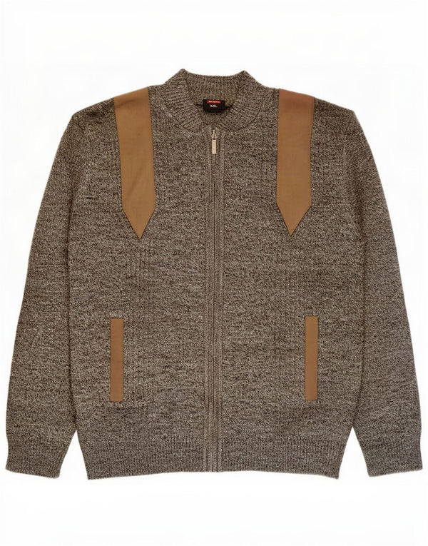 Vintage cardigan sweater til mænd 2XL Grå Flecked Polyacrylic