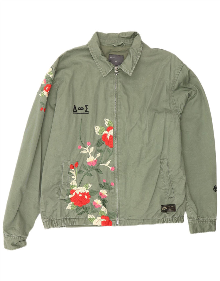 Zara Bomber Jacket UK 38 Medium Green Floral Polyester
