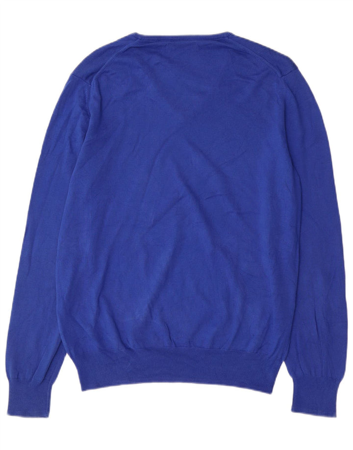 Zara Herre V-hals sweater mellemblå bomuld