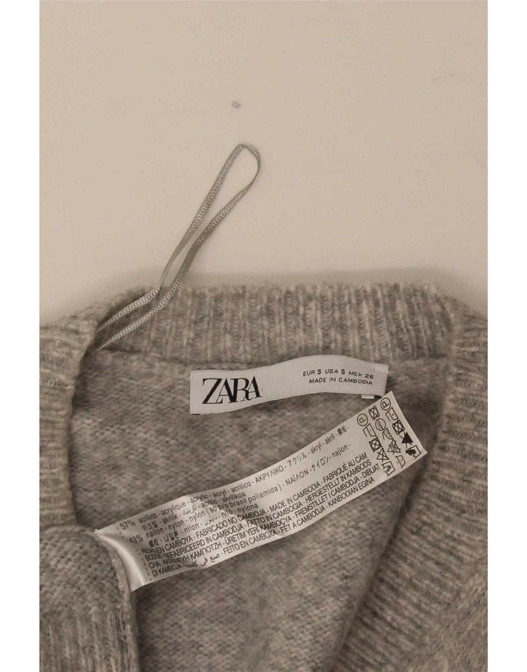 Zara Herre V-hals sweater lille grå akryl