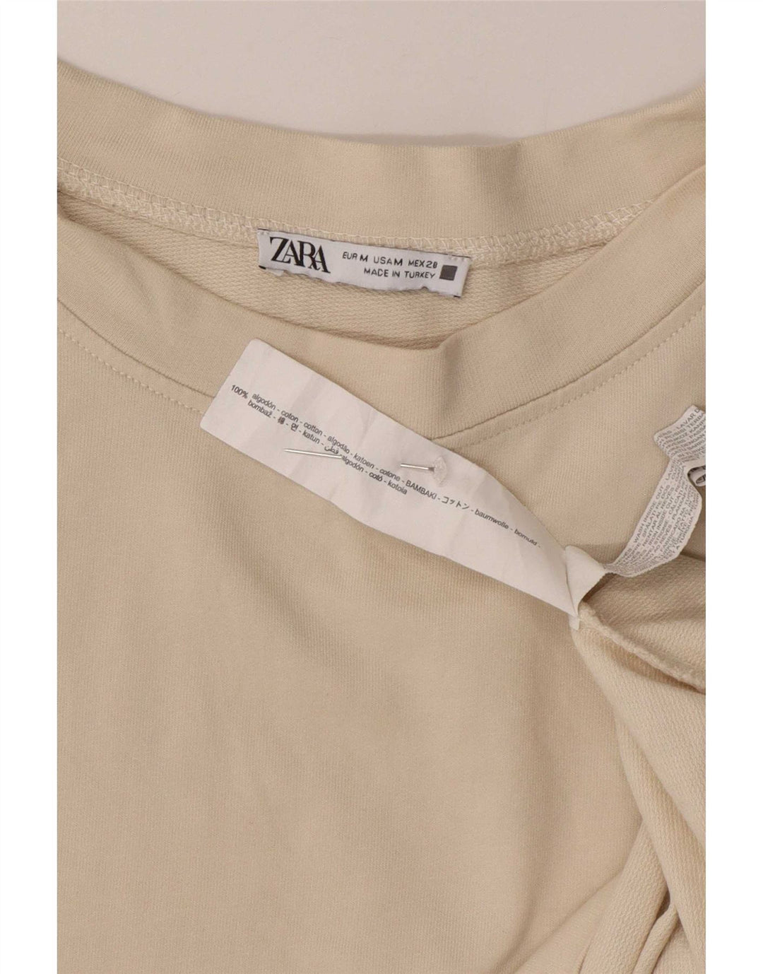 Zara Dame Sweatshirt Jumper UK 14 Medium Beige Blomsterbomuld