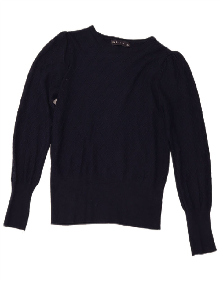 Marks & Spencer Dame Boat Neck Jumper Sweater UK 8 Small Navy Blue