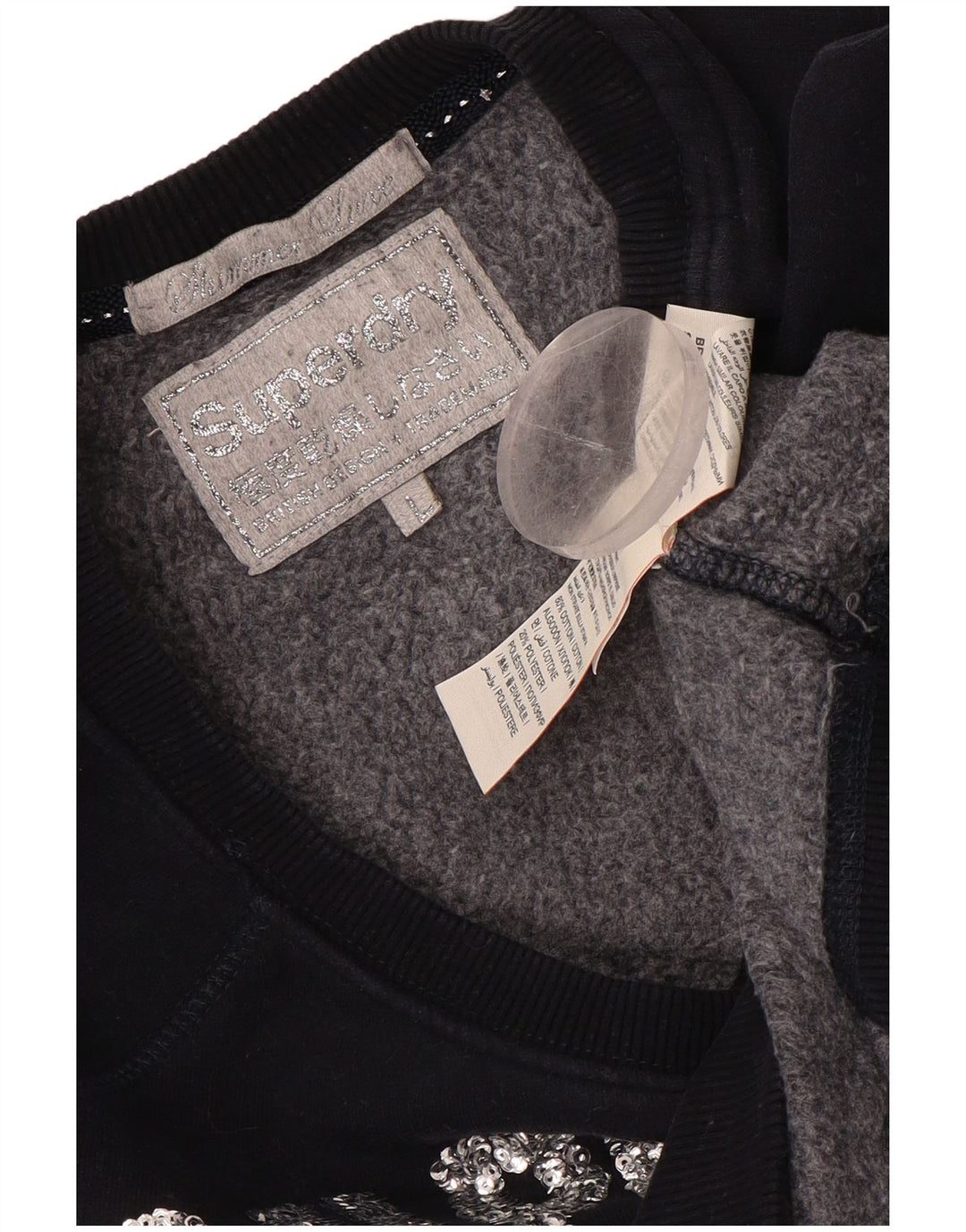 SUPERDRY Womens Track & Field Crop Sweatshirt Jumper UK 16 Large Navy Blue