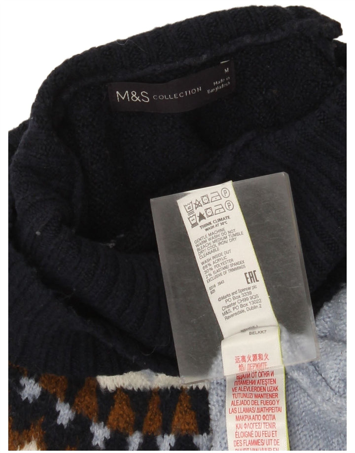 Marks & Spencer Dame Rullehals sweater UK 14 Medium Blue Fair Isle