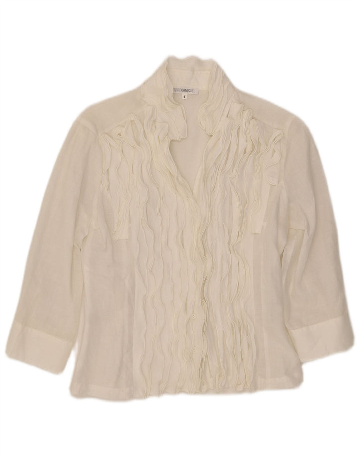 Naracamicie Dame 3/4 ærmer flæse front skjorte bluse UK 10 Small White
