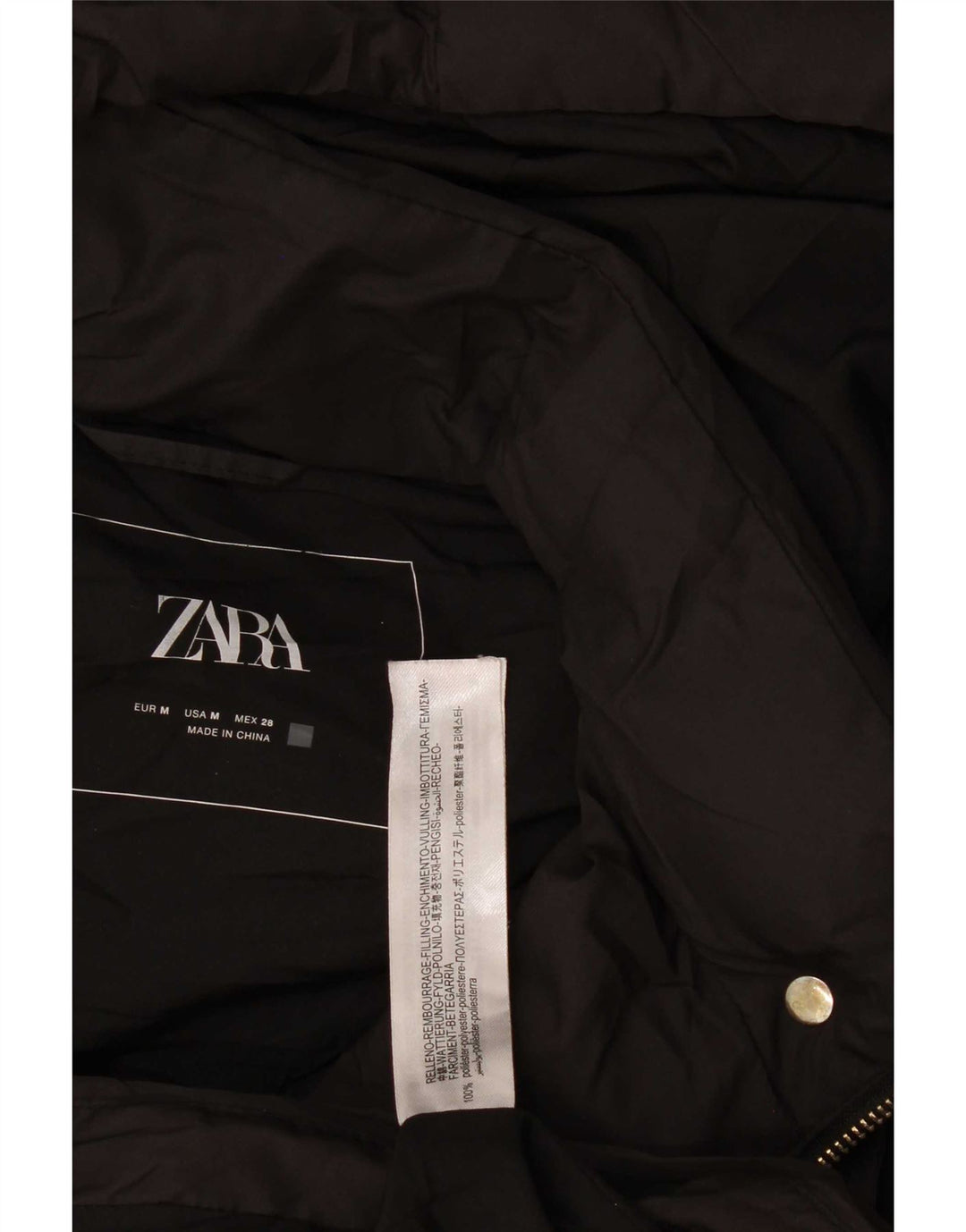 Zara Longline hættetrøje polstret Gilet UK 14 medium sort polyester