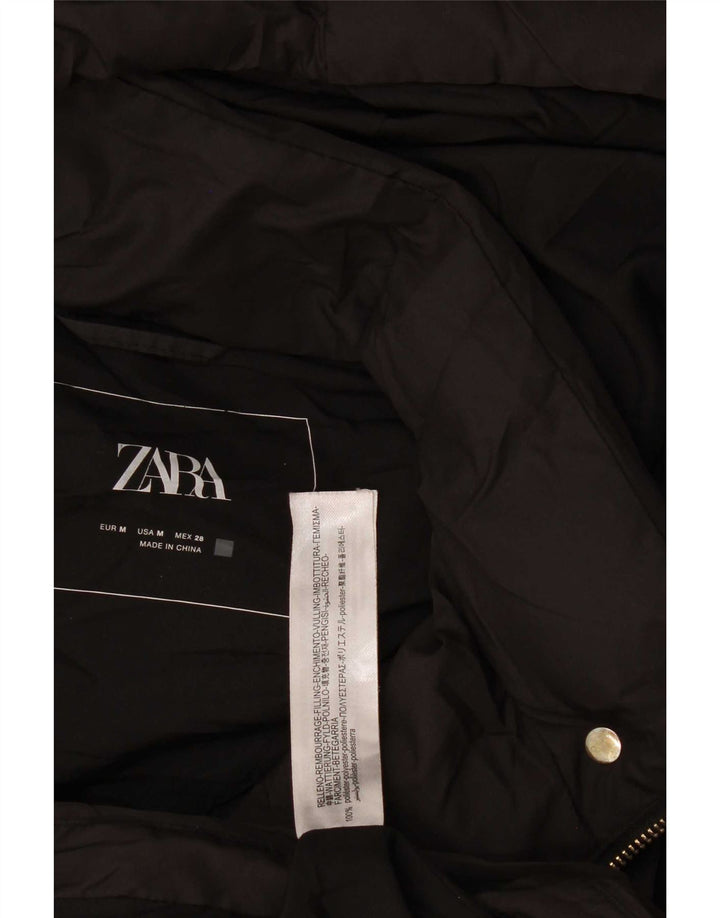 Zara Longline hættetrøje polstret Gilet UK 14 medium sort polyester