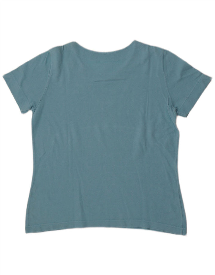 Lacoste Dame T-Shirt Top Størrelse 44 Stor Blå Bomuld
