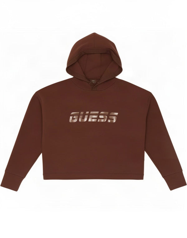 Guess Kvinders Oversized Crop Grafisk Hoodie Jumper UK 10 Small Brown Viscose