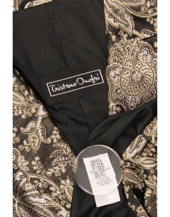 VINTAGE Womens 2 Button Blazer Jacket UK 14 Large Silver Floral Acetate Vintage Vintage and Second-Hand Vintage from Messina Hembry 