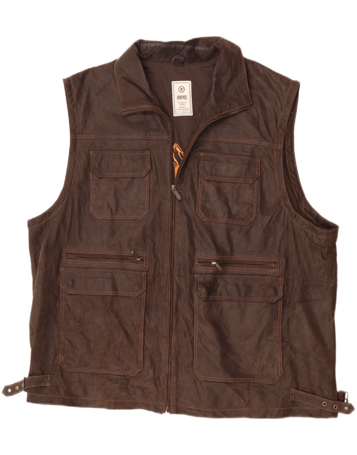 Vintage Herre Modern Fit Læder Gilet One Size brunt læder