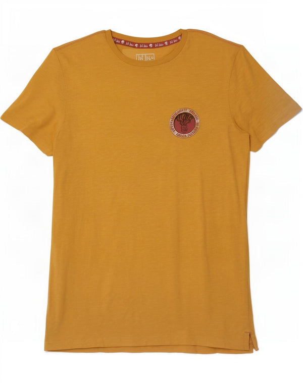 Fat Face Herre Grafisk T-Shirt Top Lille Gul Bomuld