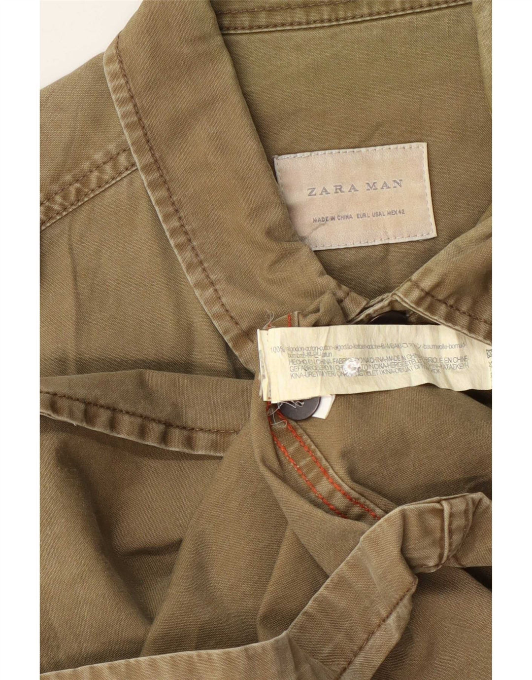 Zara Herre Oversized Military Shirt Stor Khaki Bomuld