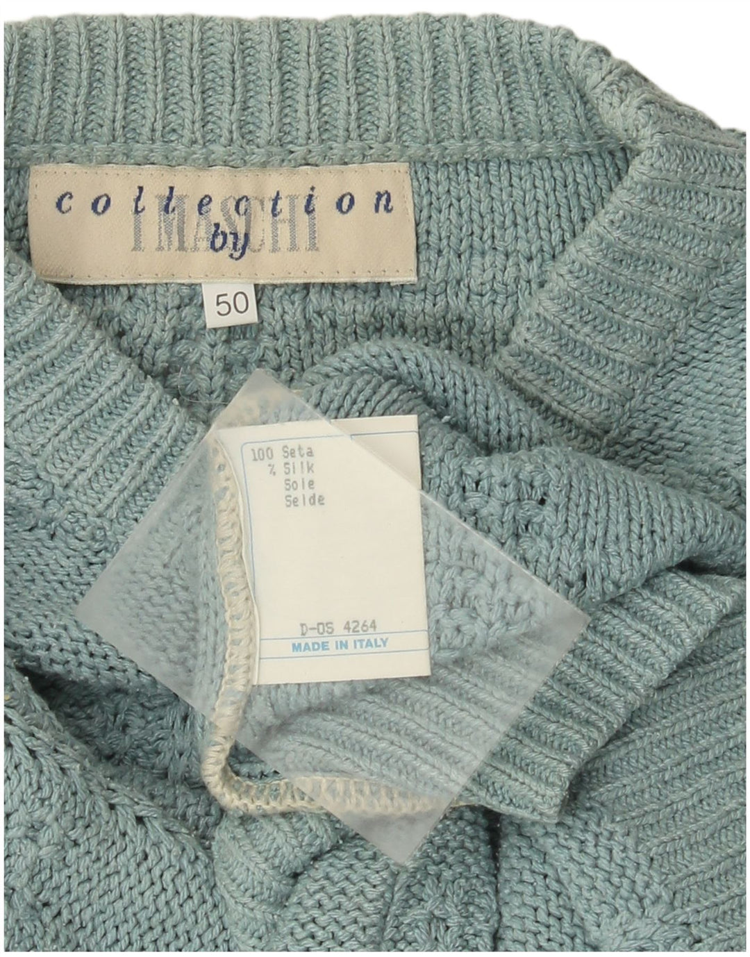 I Maschi Herre Crew Neck Jumper Sweater IT 50 Medium turkis stribet silke