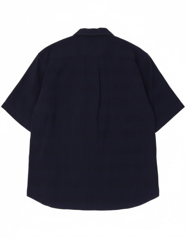 CARREL Mens Short Sleeve Shirt Size 40 15 3/4 Medium Navy Blue Striped