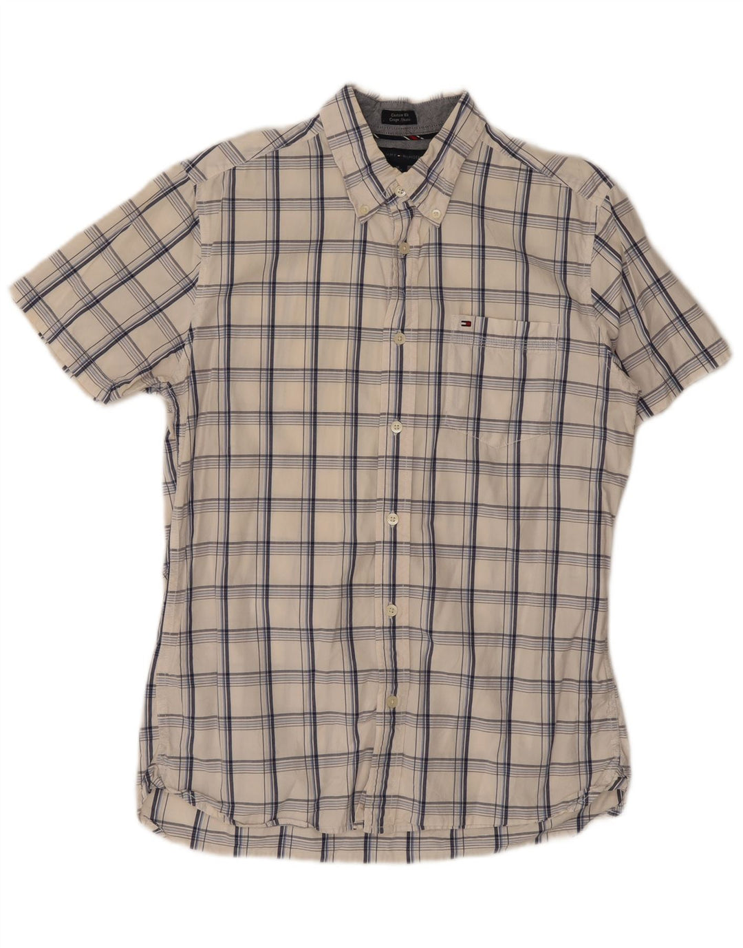 Tommy Hilfiger Mens Short Sleeve Custom Fit Shirt Medium White Check Cotton