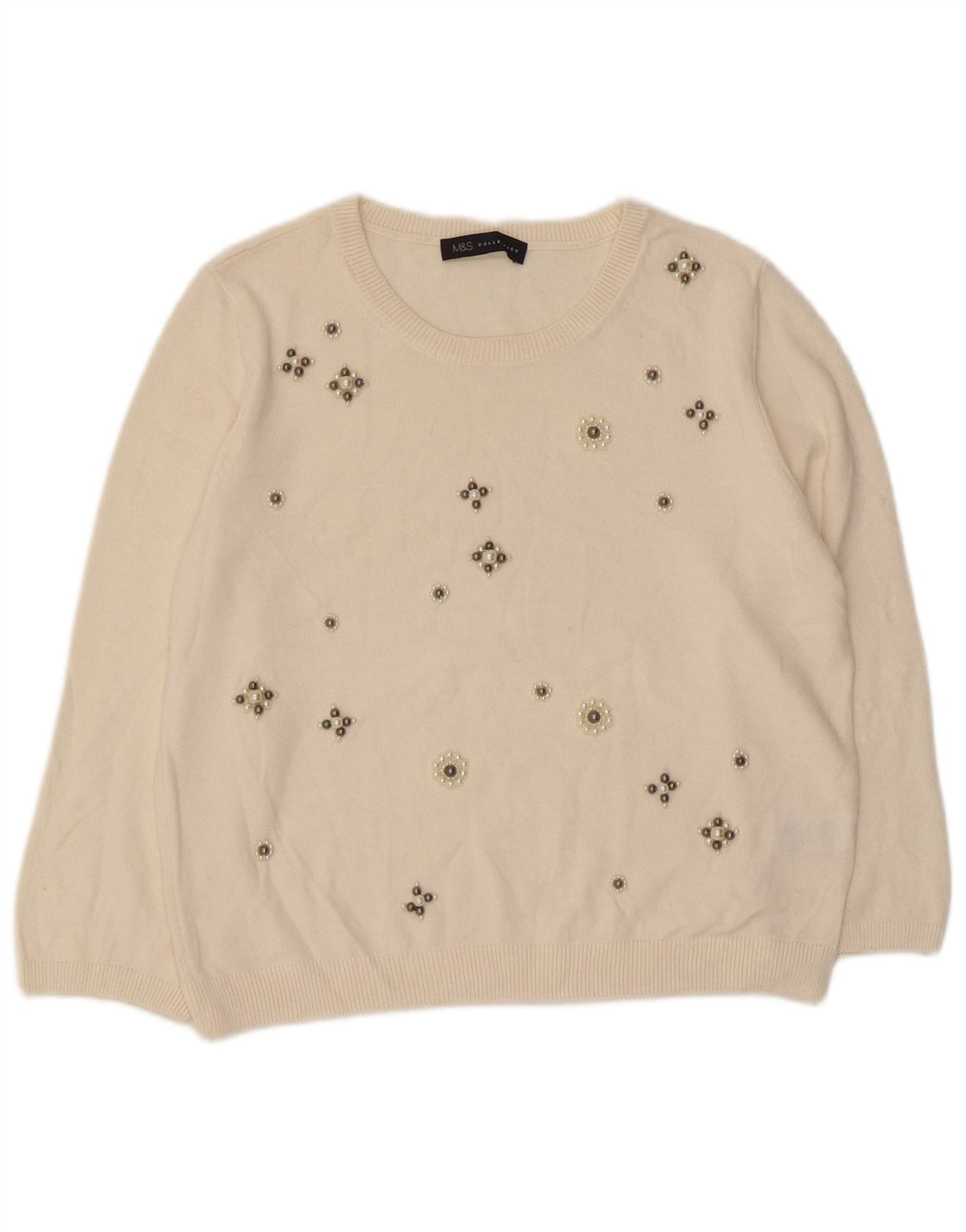 MARKS & SPENCER Dame Boat Neck Jumper Sweater UK 14 Large Off White