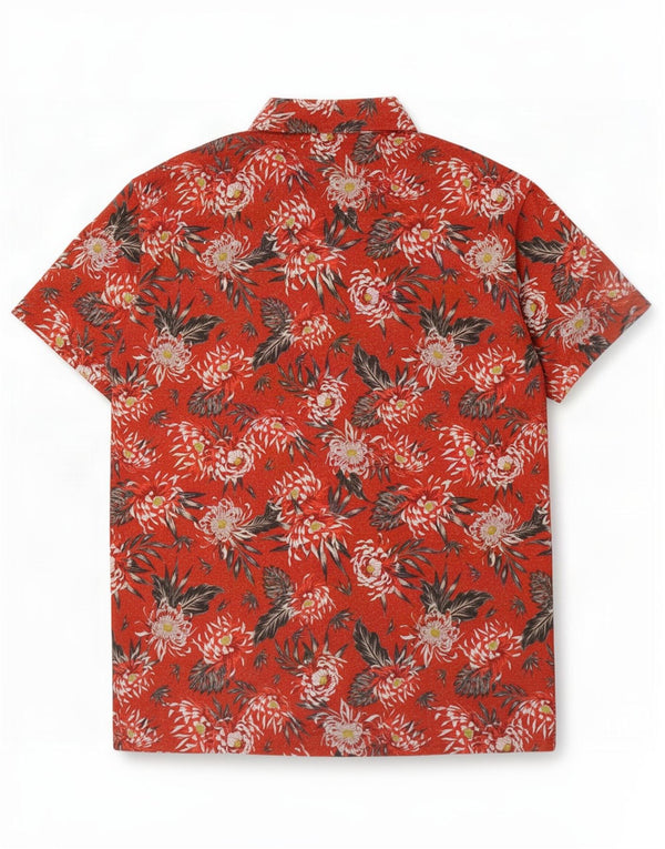 Zara Herre kortærmet skjorte medium rød blomstret polyester