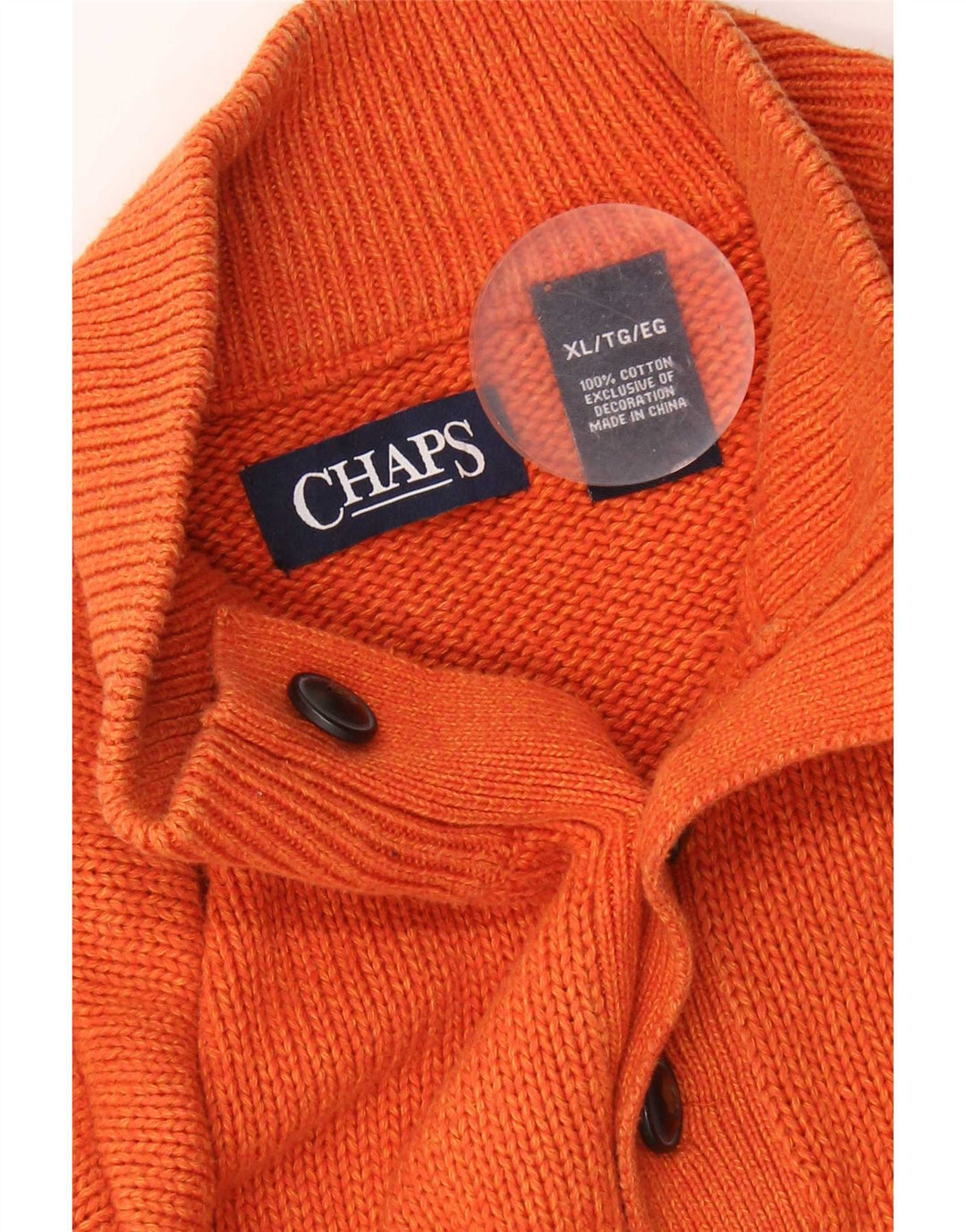 Chaps Herre Button Neck Jumper Sweater XL Orange Stribet Bomuld