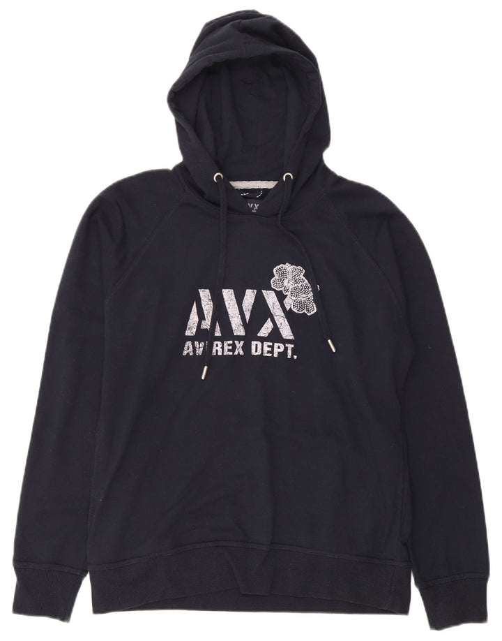 Avirex grafisk hættetrøje til kvinder UK 14 Mellem marineblå bomuld
