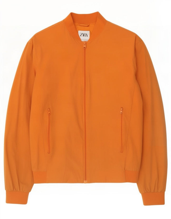 Zara Herre Bomber Jacket UK 38 Medium Orange Nylon