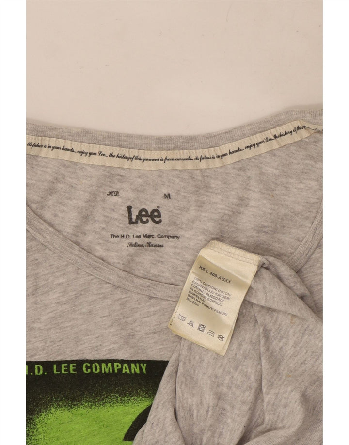 Lee Dame Grafisk T-Shirt Top UK 12 Medium Grå Bomuld