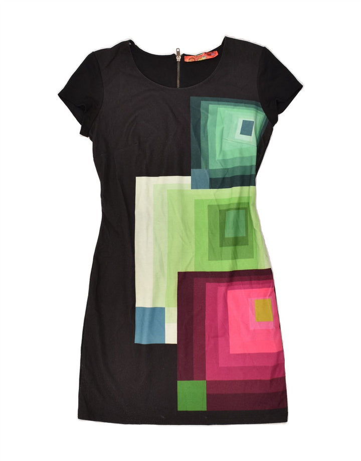 DESIGUAL Womens Sheath Dress UK 12 Medium Black Geometric Vintage Desigual and Second-Hand Desigual from Messina Hembry 