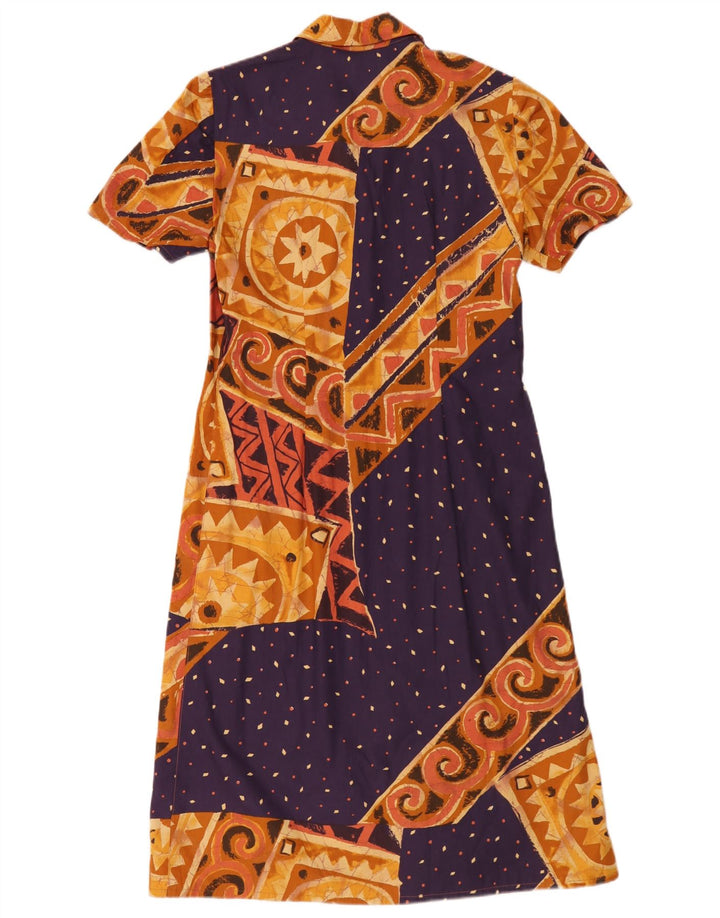 Vintage Kvinder A-Line Kjole UK 14 Medium Brun Geometrisk