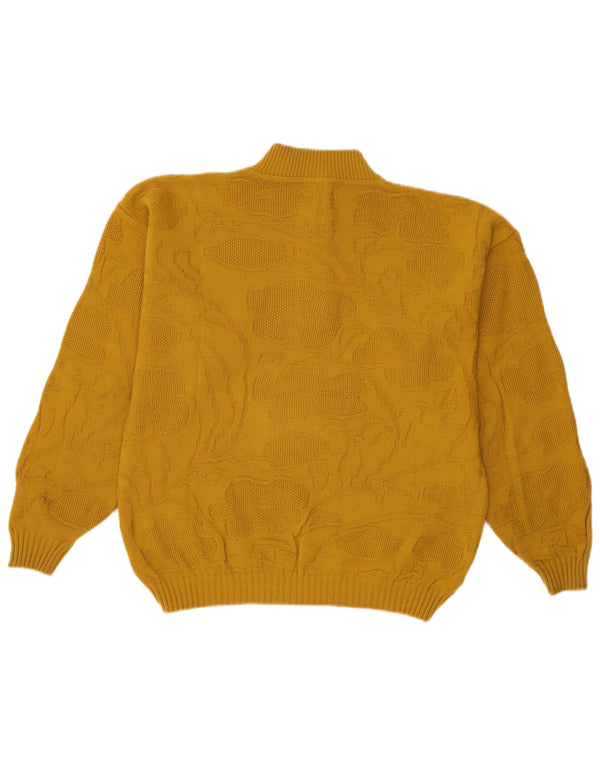 C & A Womens Button Neck Jumper Sweater EU 44 XL Yellow Floral Acryl