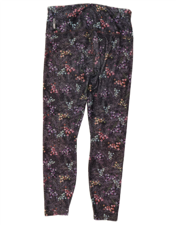 RBX Active Womens Leggings UK 12 Medium Black Floral Polyester