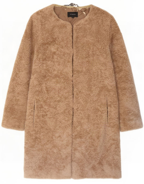 Marks & Spencer Womens Autograph Sherpa Open Overcoat UK 14 Large Beige