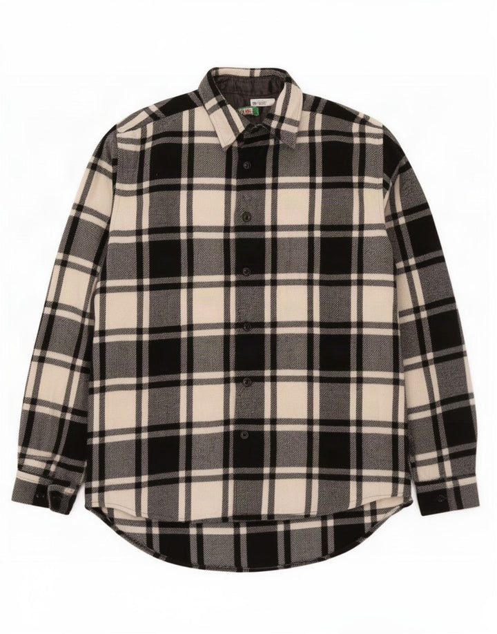 Benetton herre flannelskjorte XL sort ternet polyester