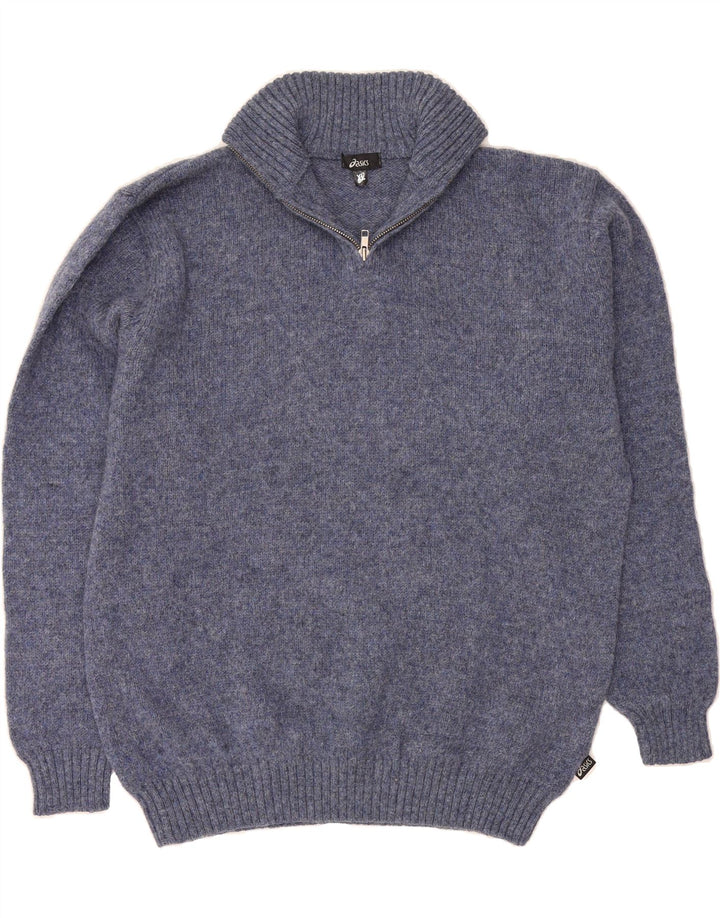 ASICS Womens Zip Neck Jumper Sweater UK 18 XL Navy Blue Wool Vintage Asics and Second-Hand Asics from Messina Hembry 
