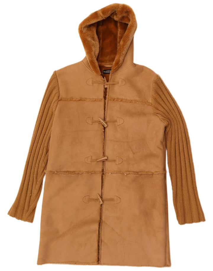 Vintage Dame Hætte Sherpa Duffle Coat UK 14 Medium Brun Polyester