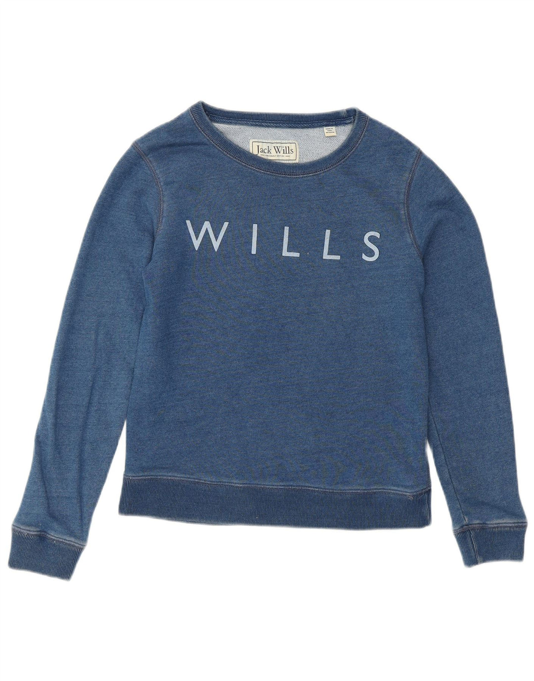 JACK WILLS Dame Grafisk Sweatshirt Jumper UK 6 XS Blå Bomuld