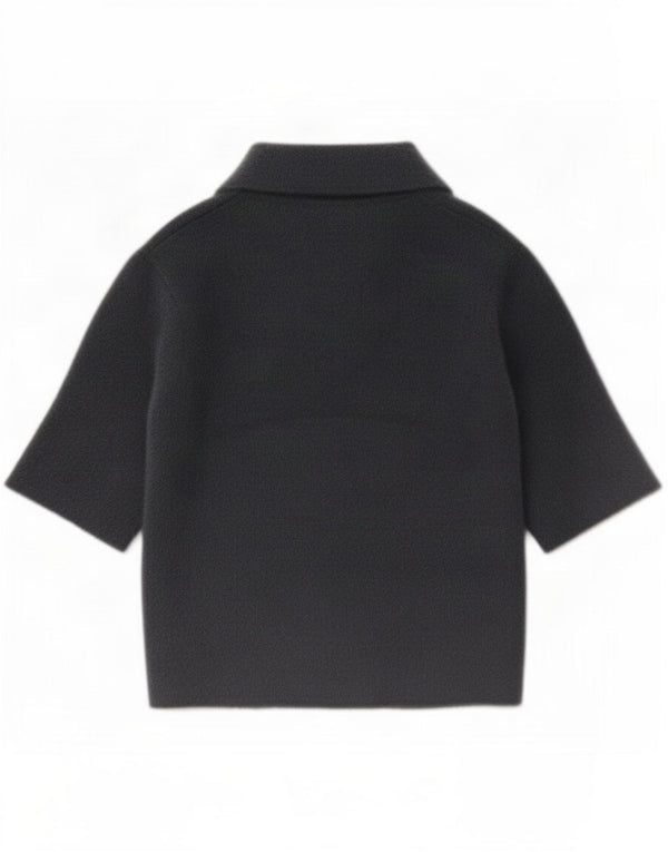 Zara Womens Crop Kortærmet Polo Neck Jumper Sweater UK 14 Large Grey