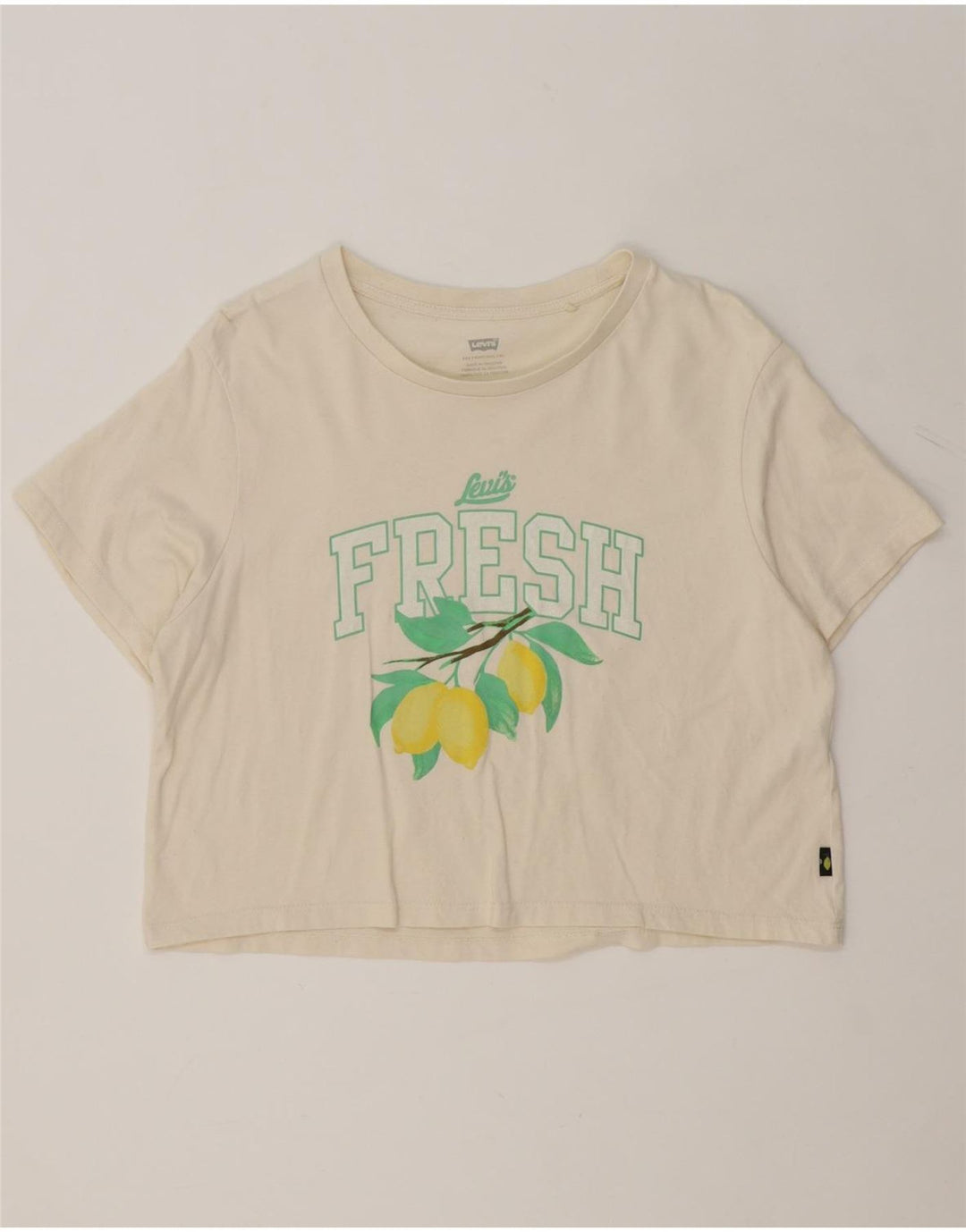 LEVI'S Womens Crop Graphic T-Shirt Top UK 16 Large Off White Vintage Levi's and Second-Hand Levi's from Messina Hembry 