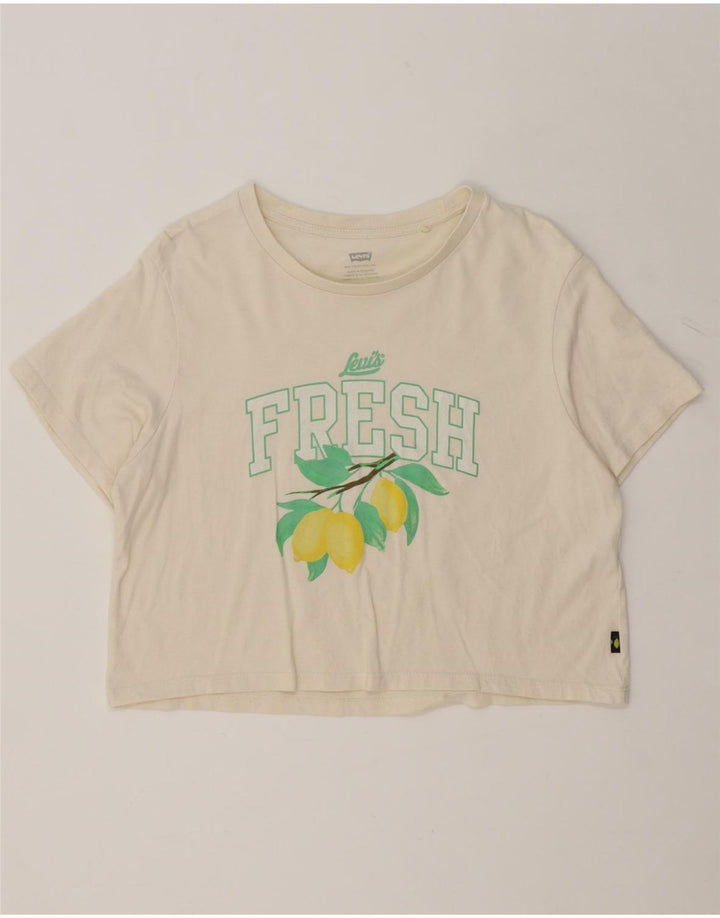 LEVI'S Womens Crop Graphic T-Shirt Top UK 16 Large Off White Vintage Levi's and Second-Hand Levi's from Messina Hembry 